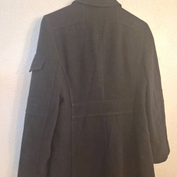 BCBG MaxAzria Black Wool Blend Sexy Trench Coat: Flattering Classic Essential - Picture 4 of 7